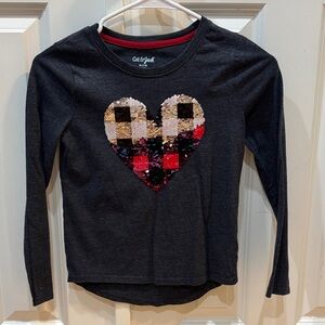 Cat & Jack Long Sleeve Sequin Heart Tee - Black